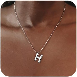 Sterling Silver Balloon Letter Necklace Satellite Bead Chain Personalized Gift - 1 of 4