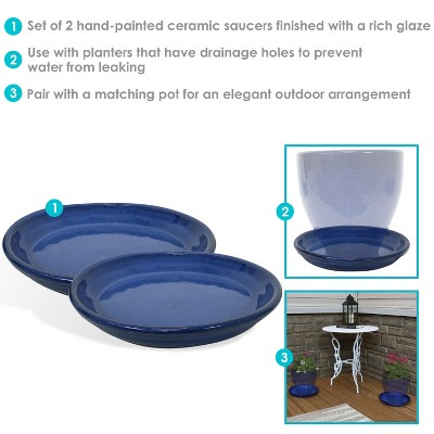 Imperial Blue 9" Glazed Ceramic Planter Saucers Set of 4