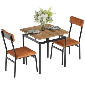 3 Piece Dining Table Set, Kitchen Table Set for with 2 PU Upholstered Chair, Metal Frame Dinette Set for Small Space, Dining Room, Apartment - 1 of 4