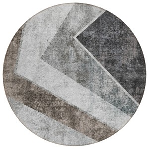Gray Silver And Charcoal Geometric Washable Indoor Outdoor Area Rug - 1 of 4