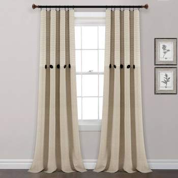 Set of 2 Farmhouse Button Striped Yarn Dyed Woven Cotton Window Curtain Panels - Lush Décor