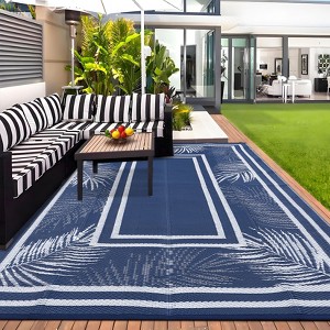 Waterproof Outdoor Rug, Reversible Plastic Straw Rugs, Portable RV Mat, Leaf Border Carpet, Camping, Porch, Balcony, Backyard, Beach, Pool - 1 of 4