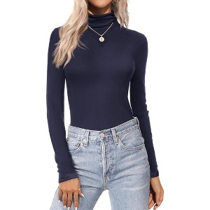 Ekouaer Women's Turtleneck Long Sleeve Shirts Thermal Underwear Tops Basic Slim Fit Fall Fashion Lightweight Top - 1 of 4