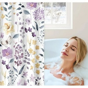 LunaLulinlk Floral Fabric Shower Curtain - 1 of 4