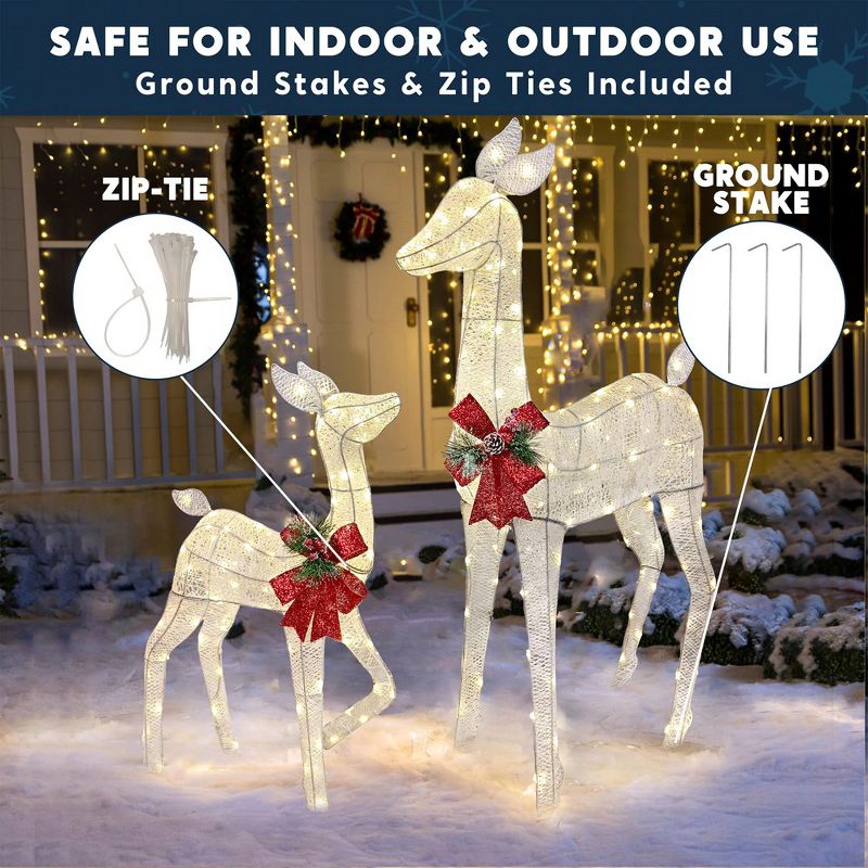 Joiedomi 2 PCS 210 LED Lighted Tinsel Doe and Fawn LED Yard Lights, Christmas Outdoor Warm White Reindeer, 3 of 8