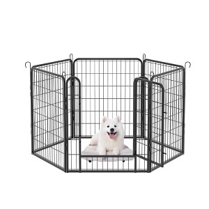 SEVOBAL Pet Crates and Houses 6 Panel Heavy Duty Metal Playpen with Door for Outdoor Yard Lawn Garden, Black, 53.94"*26.77"*31.7" - 1 of 4