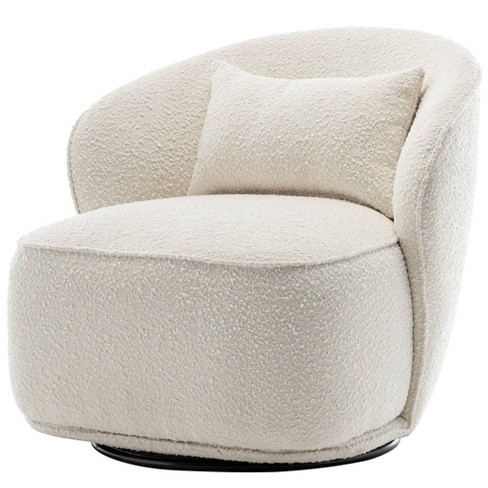 Boucle Upholstered Swivel Barrel Chair Cream Kinwell Target