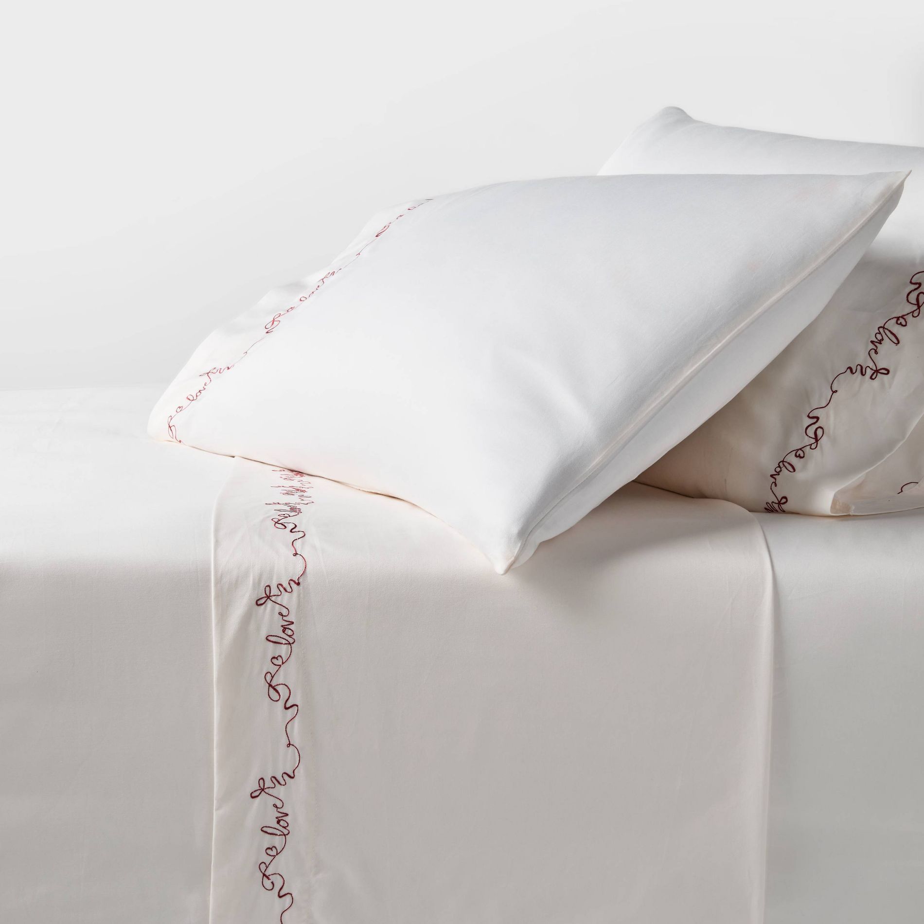 Performance Sheet Set Ivory with Love Detailed Hem - Threshold™