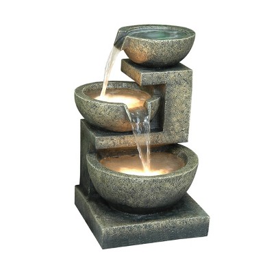22" 3 Bowl Natural Water Fountain with LED Lights Brown - Hi-Line Gift
