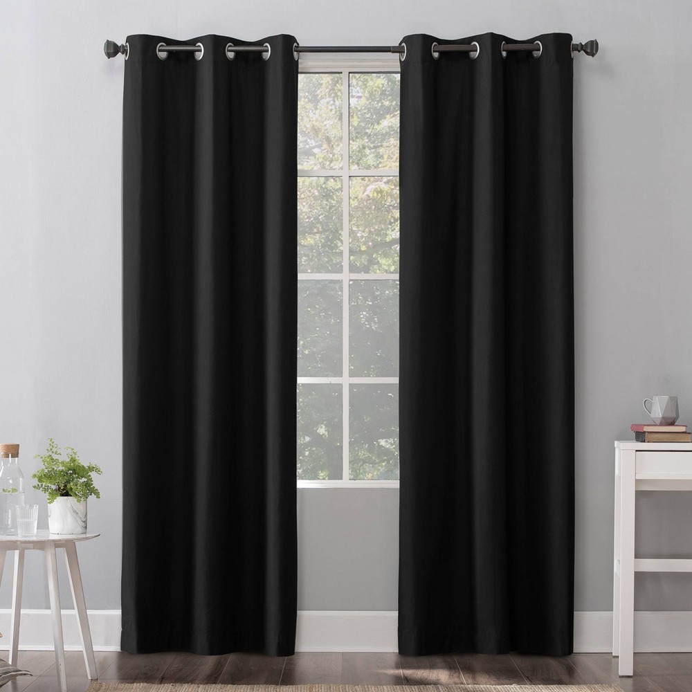 40"x63" Sun Zero 100% Blackout Cyrus Thermal Grommet Curtain Panel Black: Modern Solid Gray Indoor Panel