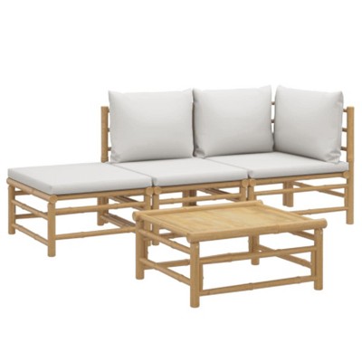 Light Gray Cushioned Bamboo 4-Piece Patio Lounge Set
