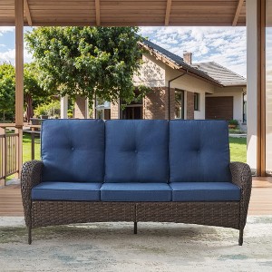 POCASSY 72" Wide Outdoor Sofa Furniture Outdoor Wicker Sofa Weather Resistant Rattan with Deep Seat for Patio Backyard Porch - 1 of 4