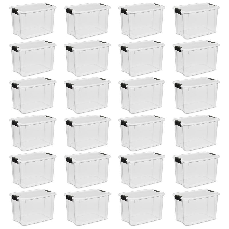 Sterilite 30 Quart Clear Plastic Stackable Storage Container Bin Box Tote with White Latching Lid Organizing Solution for Home & Classroom, 1 of 7