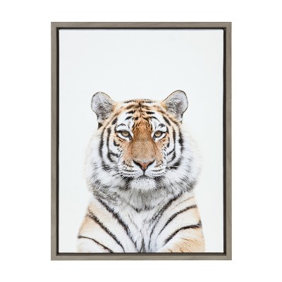 Gray Framed Canvas Tiger Portrait Print, 18" x 24"