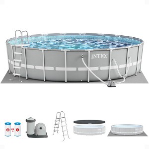 INTEX 26755EH Prism Frame Premium Above Ground Swimming Pool Set: 20ft x 52in – Includes 1500 GPH Cartridge Filter Pump – Removable Ladder – Pool - 1 of 4