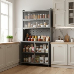 Homy Casa Kitchen Storage Cabinet with Shelves and Double Doors, Gray - 1 of 4