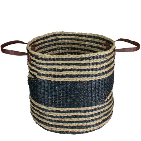 Northlight Woven Seagrass Basket with Handles - 15" - Beige and Black - image 1 of 4