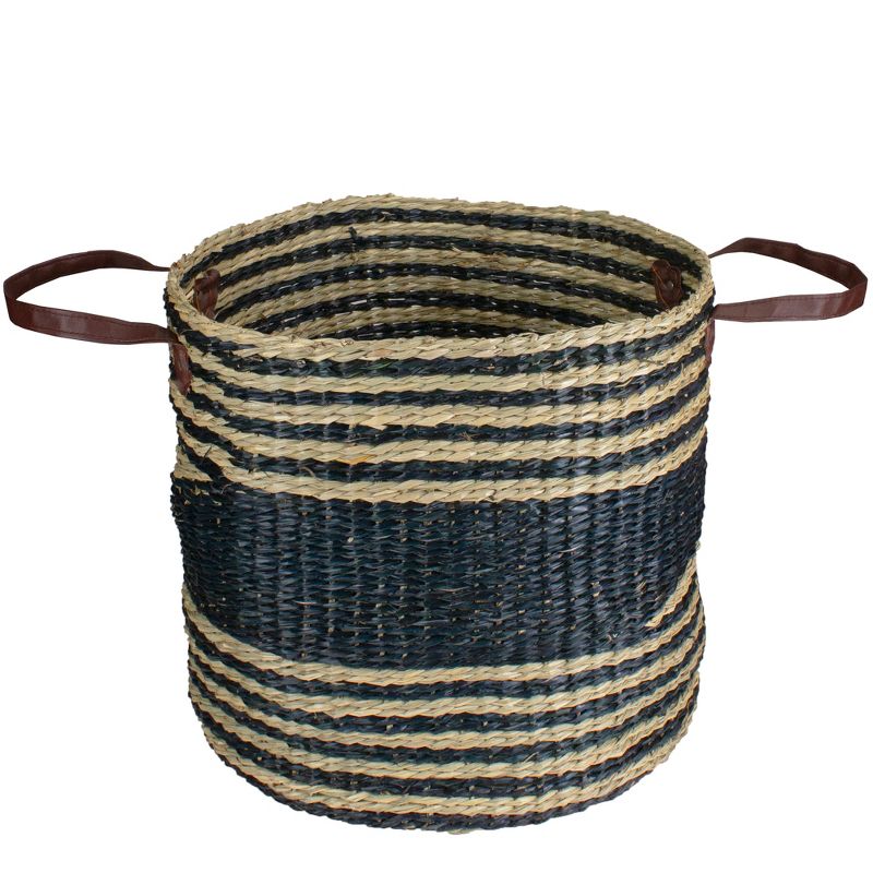 Northlight 15" Beige and Black Woven Seagrass Basket with Handles, 1 of 6