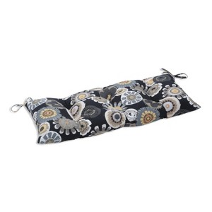 Outdoor Tufted Bench/Loveseat/Swing Cushion - Black/Yellow Floral - Pillow Perfect - 1 of 4