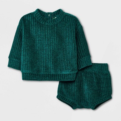 Image of Baby Chenille Sweater Top & Bottom Set - Cat & Jack™ Green 0-3M