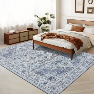 Vintage Machine Area Rug  Non Shedding Soft Distressed Flower Printed Indoor Carpet Non Slip Floor Mat - 1 of 4