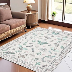 Acekool Floral Insect Area Rug - Washable 5x7 Non-Slip Carpet for Bedroom & Living Room - 1 of 4
