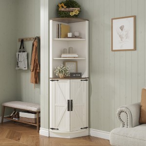 64.8" Farmhouse Corner Cabinet with Barn Doors & Storage Shelves - 1 of 4