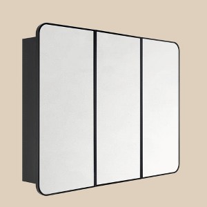 TEHOME Triple Door Bathroom Medicine Cabinet with Mirror, Black Metal Frame, Soft Close, Adjustable Glass Shelves, Surface & Recessed Mounted - 1 of 4