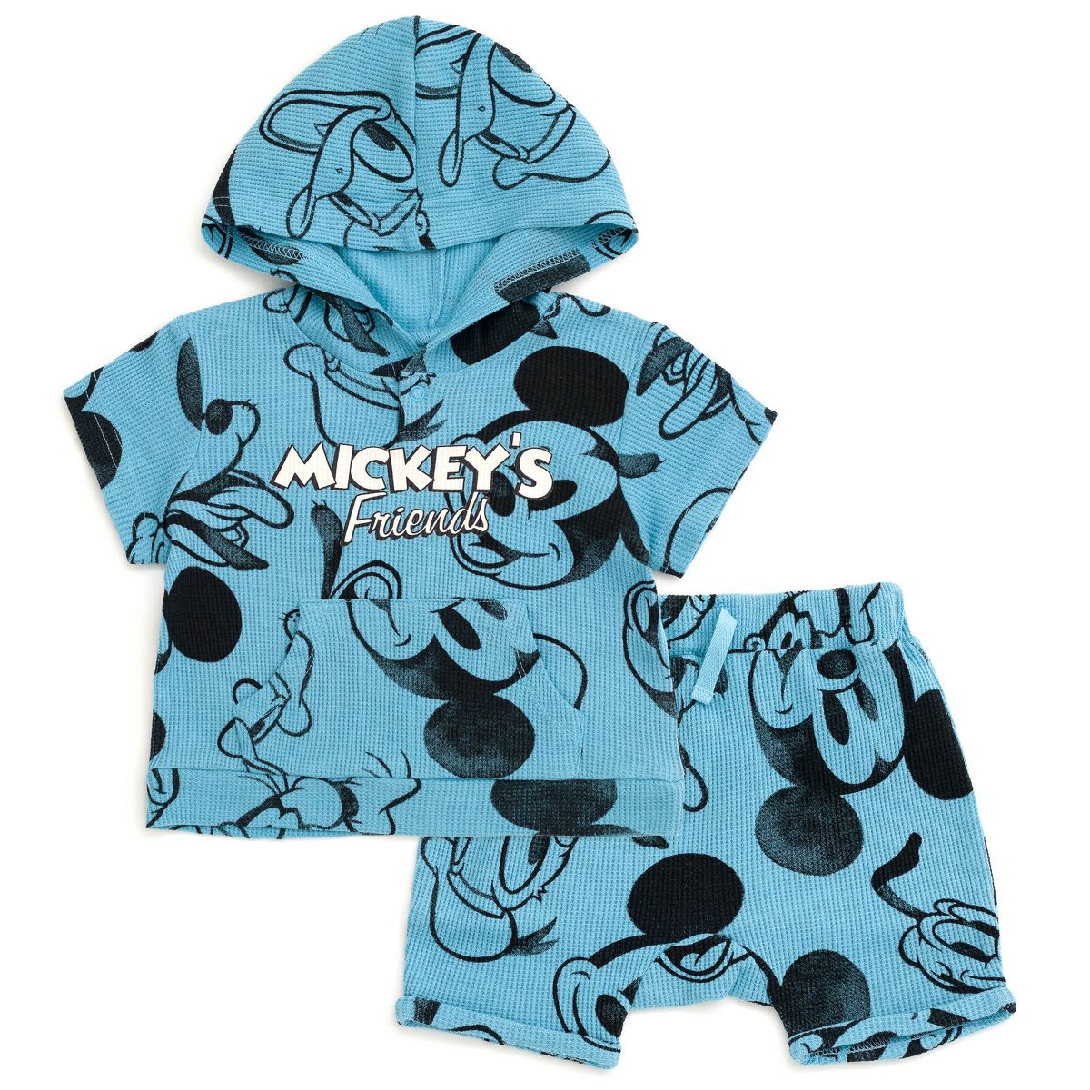 Disney Waffle Knit Pullover Hoodie and Shorts Outfit Set Toddler