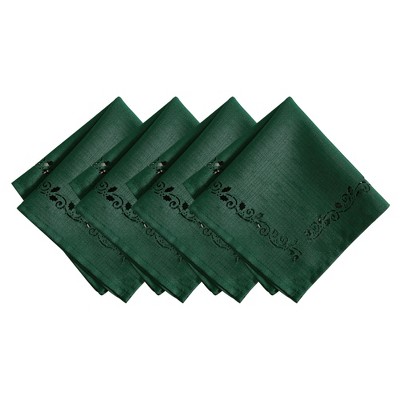 Holly Scroll Laser Cut Napkins, Set of 4 - Green - 17x17 - Elrene Home Fashions