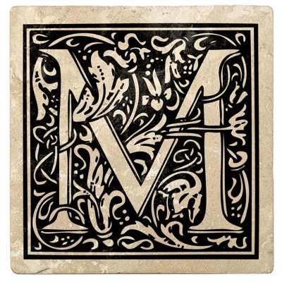 Christmas by Krebs Set of 4 Ivory and Onyx Black "M" Square Monogram Coasters 4"