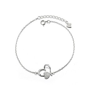 14k Rose Gold and Sterling Silver Heart Anklet with Crystals - 1 of 4
