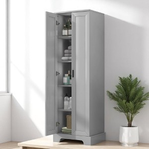 Tall Storage Cabinet with Adjustable Shelves and Anti-Tip Device, Freestanding Organizer with Double Doors for Bathroom, Kitchen, or Dining Room - 1 of 4