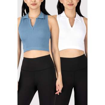 90 Degree By Reflex Ribbed Lettuce Edge Cropped Tank Top Long Line Bra - 2  Pack : : Clothing, Shoes & Accessories