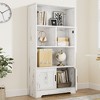 Bookshelf with LED Lights Bookcase with Doors Farmhouse Storage Rack Standing Bookshelves Wooden Display Shelf for Living Room, Home Office - 2 of 4