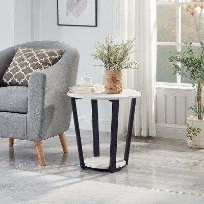 Syemin End Tables Round Wood Storage End Table Nightstand with Shelf Sofa Storage Side Table Bedside Tables for Small Space, Gray, 20"*20"*20.5"