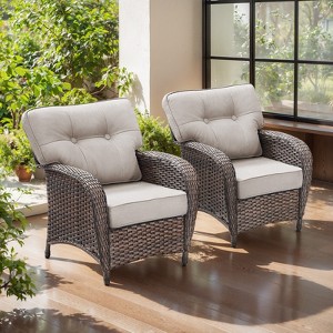Belord Patio Chairs Set of 2 with Extra Wide Backrest, All Weather Brown Wicker Patio Furniture Set with Comfort Thick Cushion for Porch Deck Balcony - 1 of 4