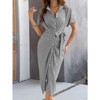Coolmee Women Casual Elegant V-neck Button High Waist Tie Short Sleeve Wrap Midi Dress - 2 of 4