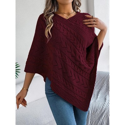 Women's Fall Fashion Casual Sweaters Casual Solid Tops Cable Knit Lapel V-Neck Sweater Short Sleeve Pullover Sweaters