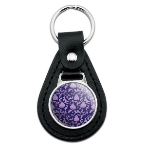 Peeps Purple Peeps In Garden Pattern Black Leather Keychain - 1 of 3