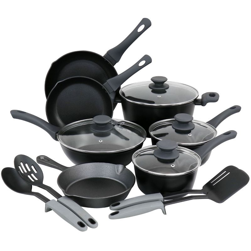 Gibson Elite Soho Lounge 15 Piece Non Stick Cookware Combo Set in Black, 1 of 16