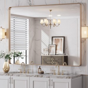 KIOTEE Rectangular Aluminum Alloy Framed and Tempered Glass Wall Bathroom Vanity Mirror in Matte Black - 1 of 4