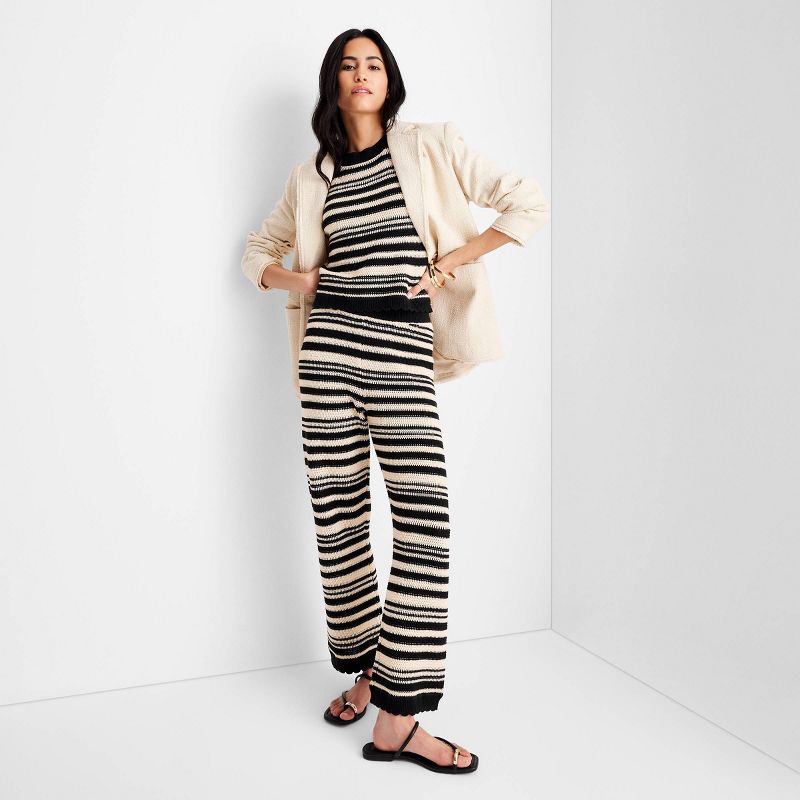 Women's Striped Scallop Edge Ankle Pants - Future Collective™ with Jenny K. Lopez Black/Cream, 3 of 6