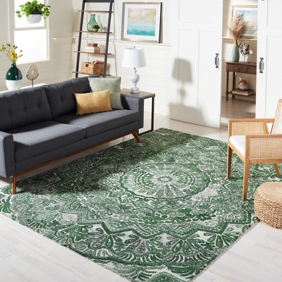 Hand-Tufted Green and Ivory Wool Mandala Area Rug, 8' x 10'