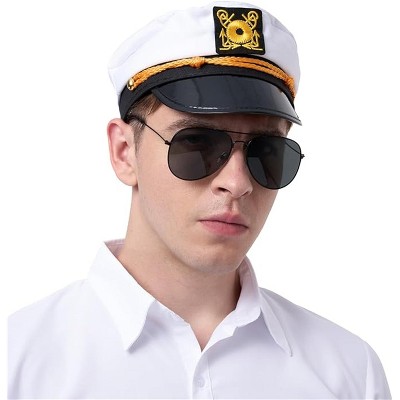 Joyfy Captain Cap Sunglasses Navy Costume Accessory Set, Yacht Sailor Ship Hat for Men Women Halloween Captains Themed Dressing up Party