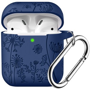 BONGEEK for AirPod Case 2nd 1st Generation Case Cover, Flower Engraved Full Protective Case Soft Silicone Pattern LED Visible,Midnight Blue - 1 of 4