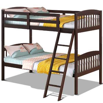 Tangkula Twin Over Twin Bunk Beds Hardwood Convertible 2 Individual Kid Bed Ladder