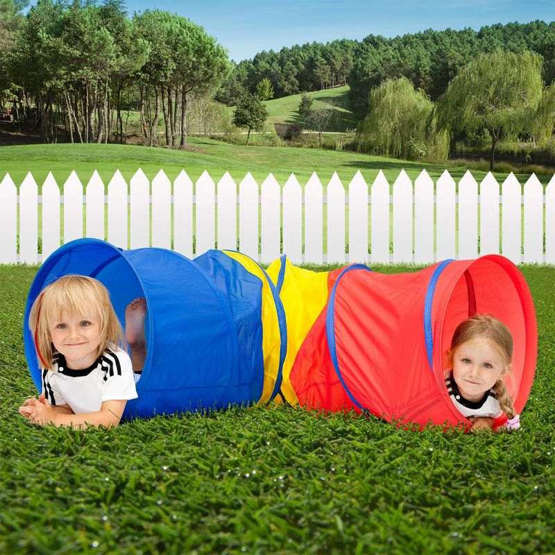 Toy Time Kids' 4-Way Pop-Up Crawl Through Play Tunnel and Portable Playhouse - Blue/Red, 2 of 8