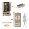 Grey Wardrobe Closet, Large Capacity Clothing Storage Cabinet, Wooden Rattan Bedroom Armoires - 2 of 4
