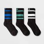 Pair of Thieves Men's 3pk Stripe Cushion Crew Casual Socks - Blue/Green/White 8-12